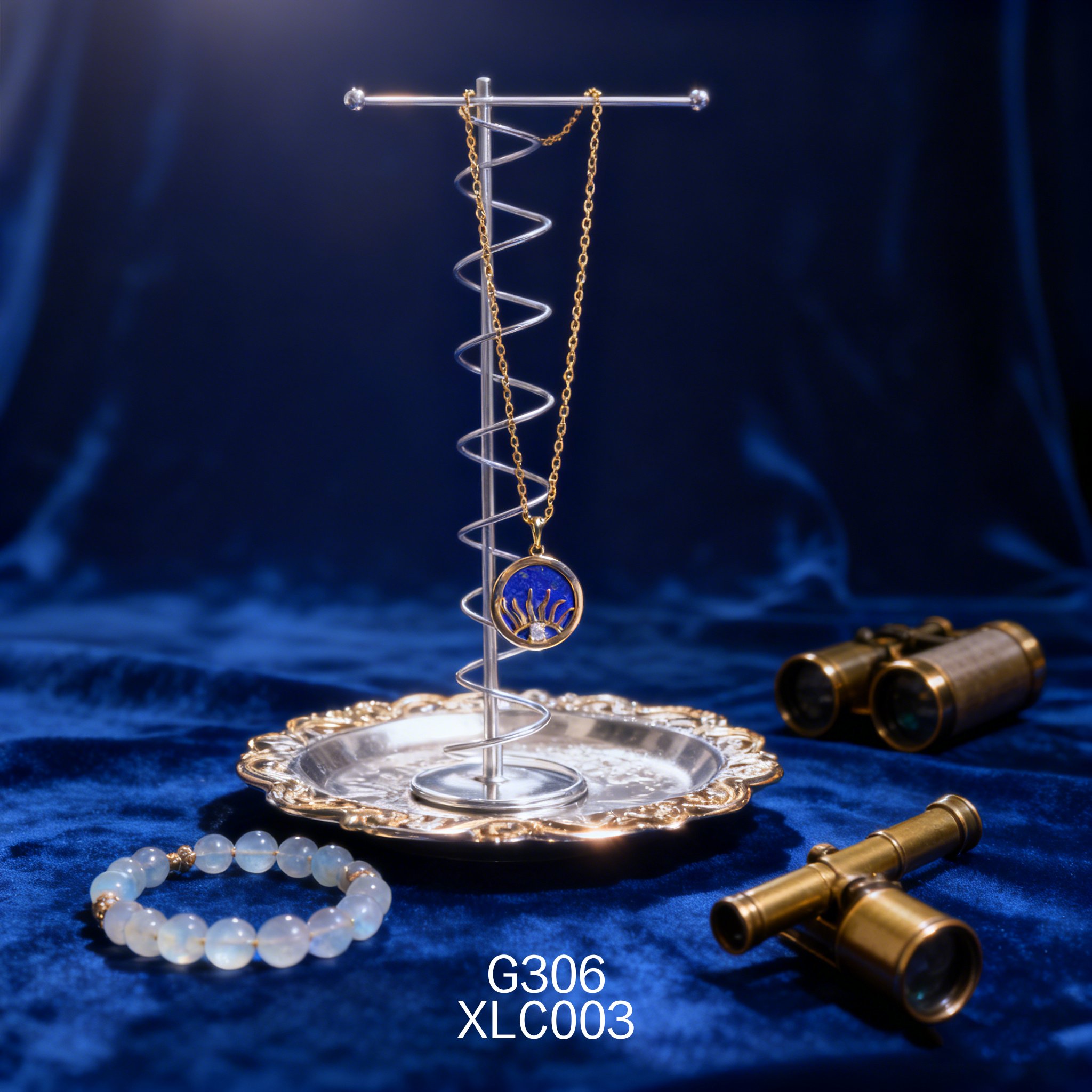 Collana placcata oro con Lapislazzuli e Malocchio/Nazardo 15mm