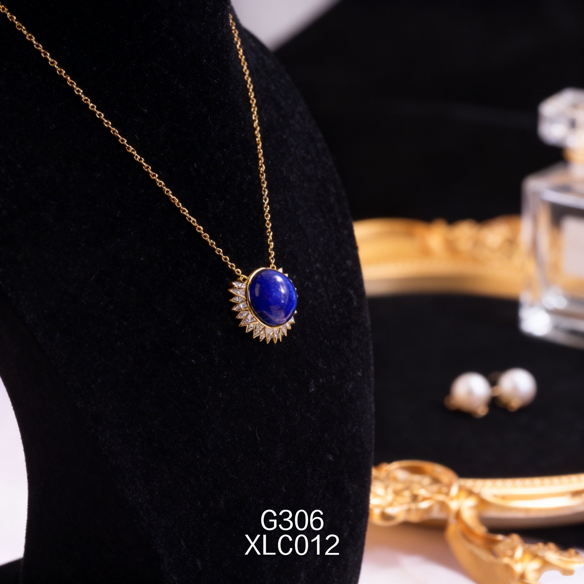 Collana placcata oro con Zirconia e Lapislazzuli 12.6x5mm