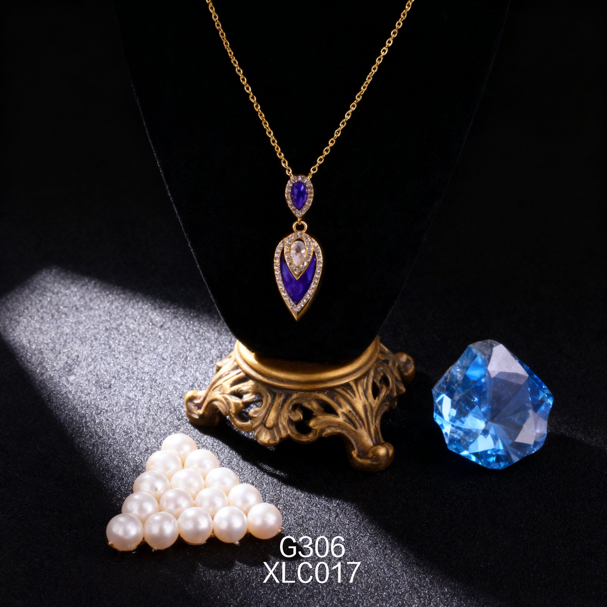 Collana placcata oro con Lapislazzuli a Pera 8.5x14mm