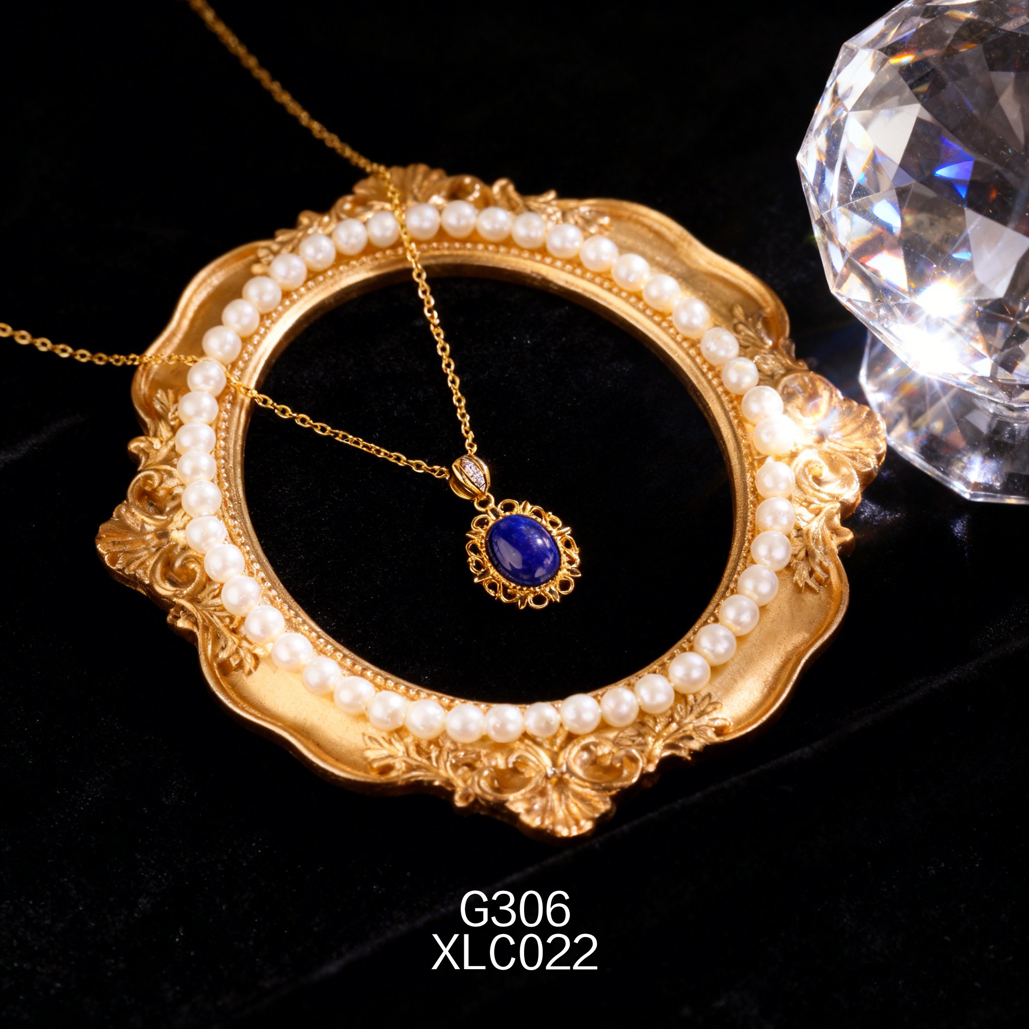 Collana placcata oro con Lapislazzuli traforato 8x11mm