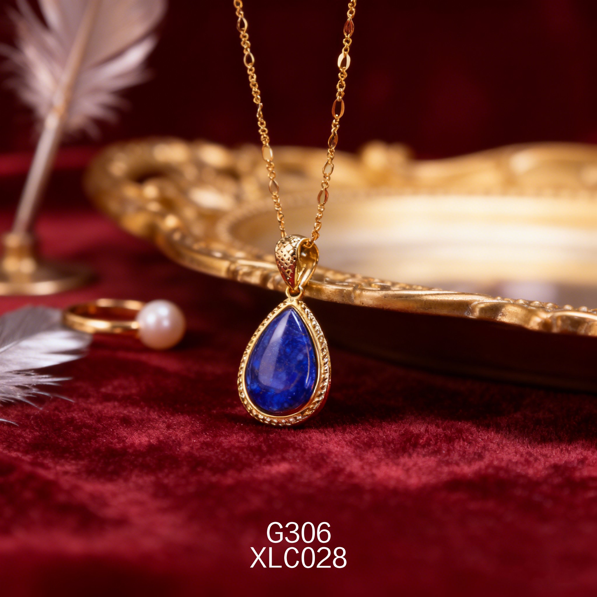 Collana placcata oro con Lapislazzuli a Goccia 11x15mm