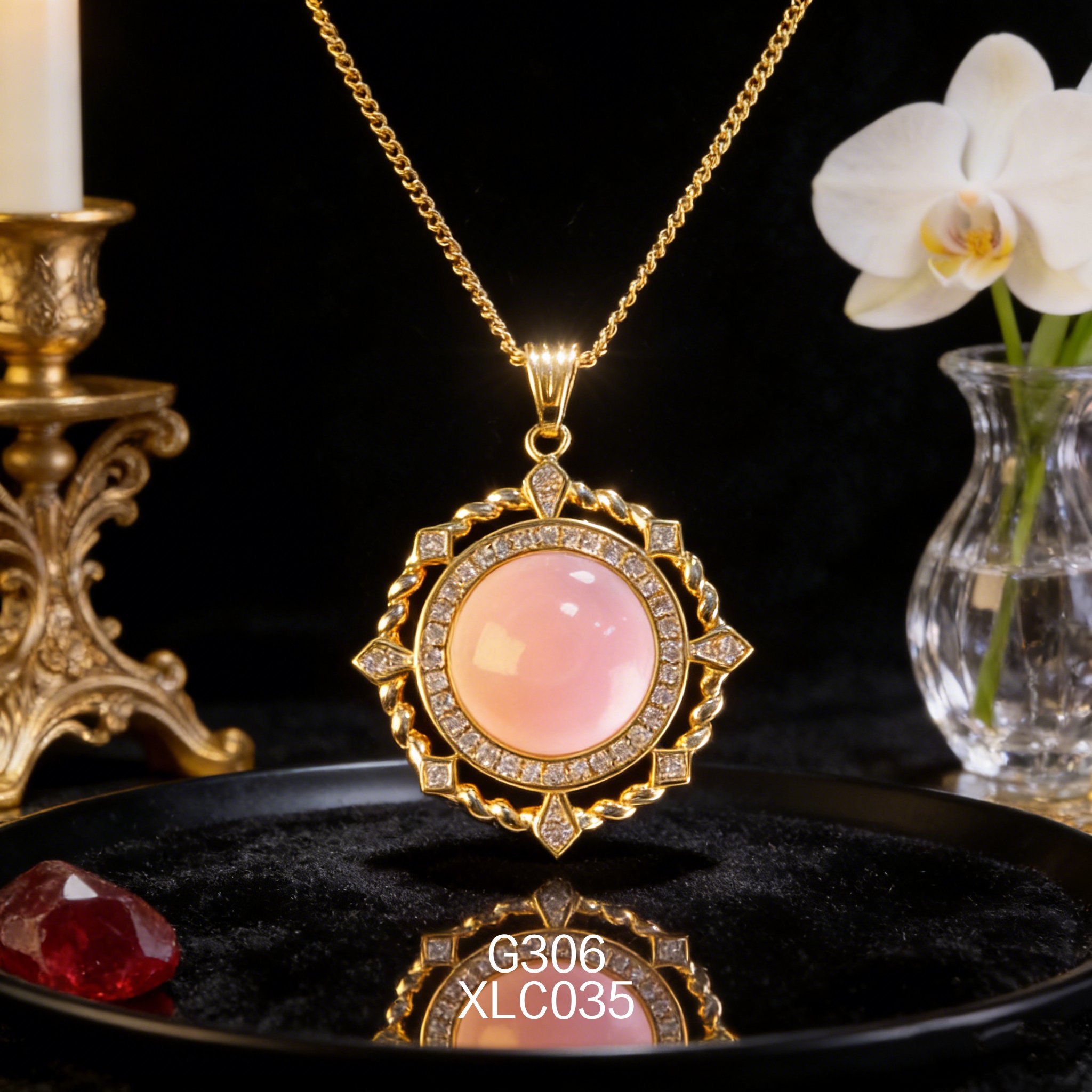 电镀黄金锆石 12.6mm 女皇贝项链