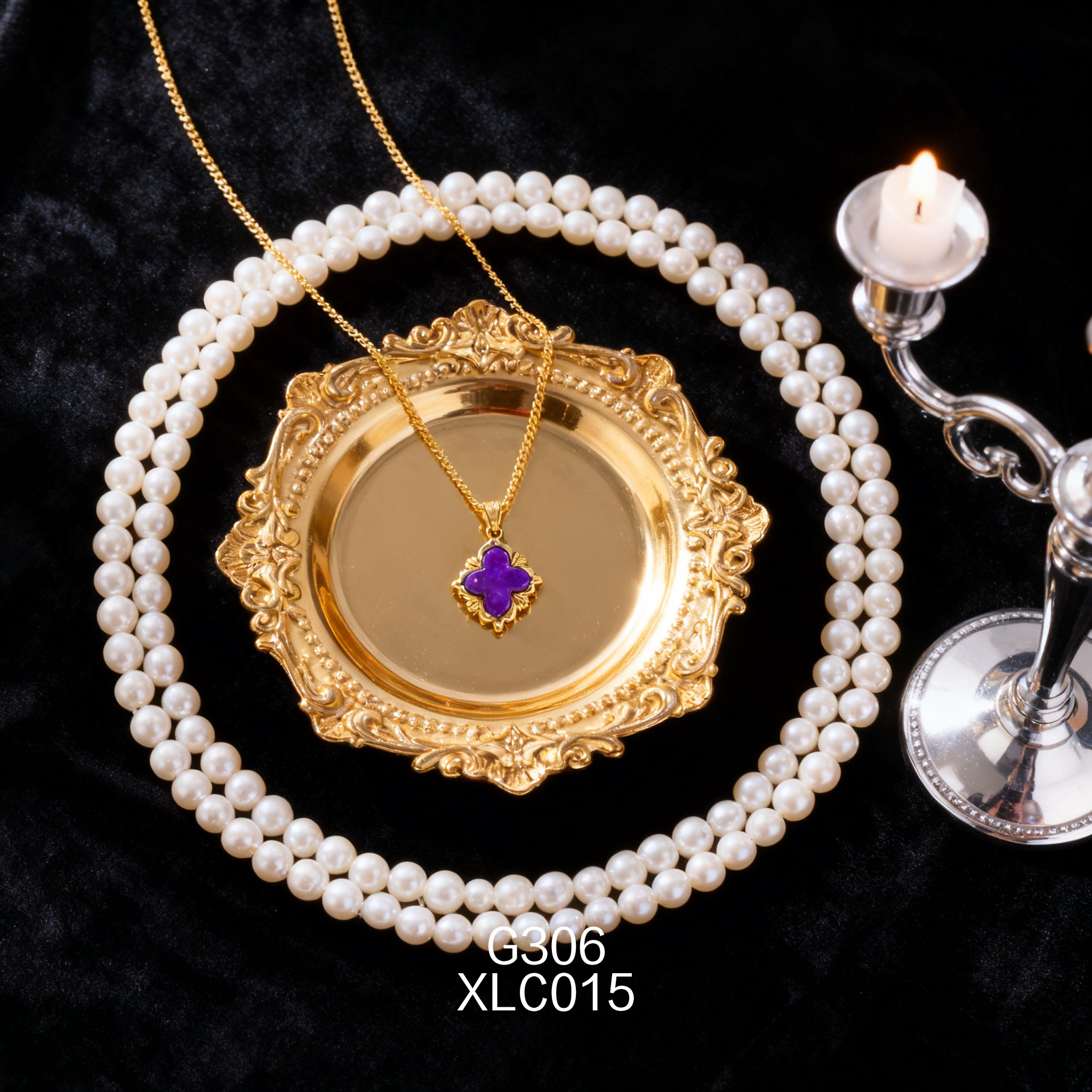 电镀黄金四叶草 12.5 x 14mm 青金项链