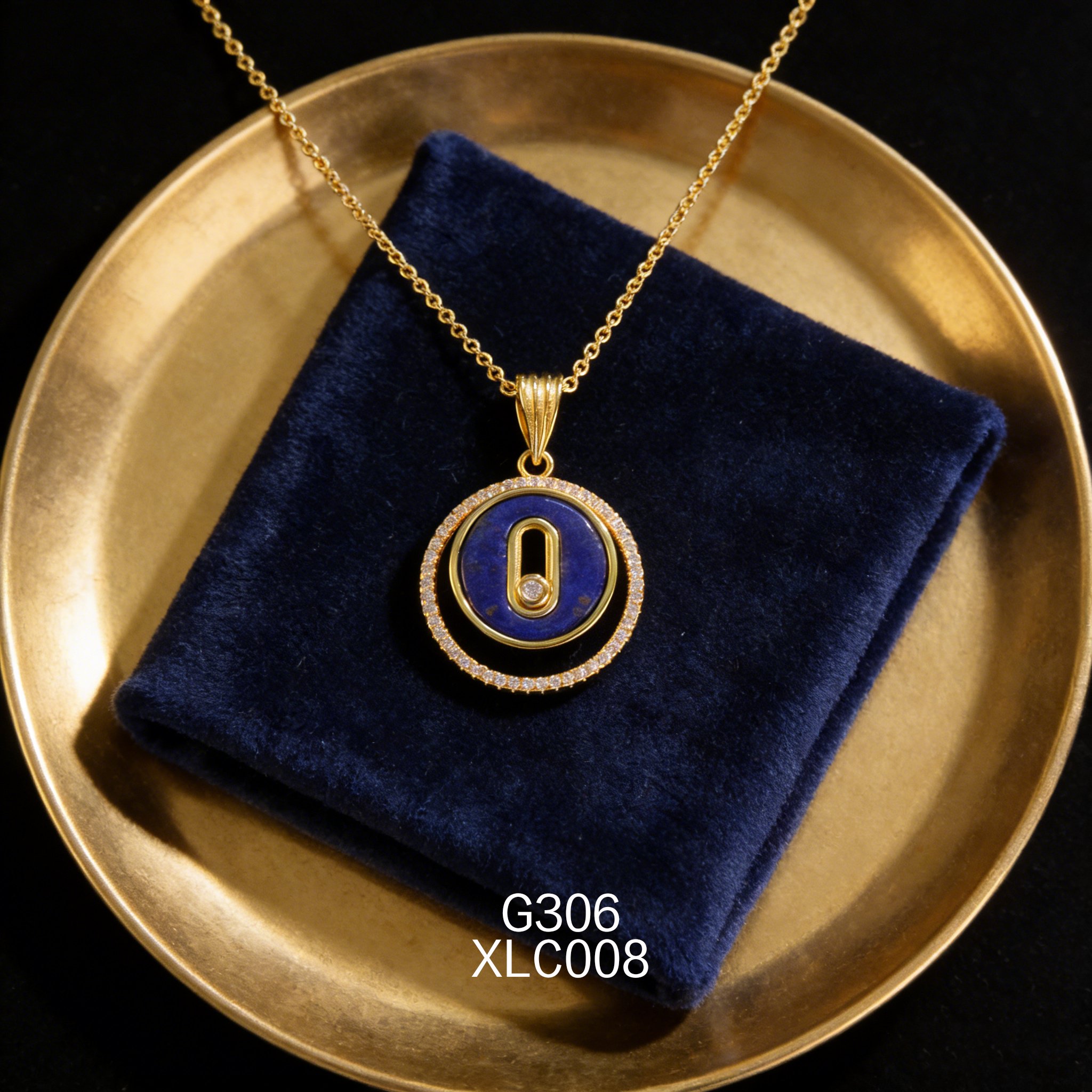 电镀黄金双圆锆石 12.8mm 青金项链