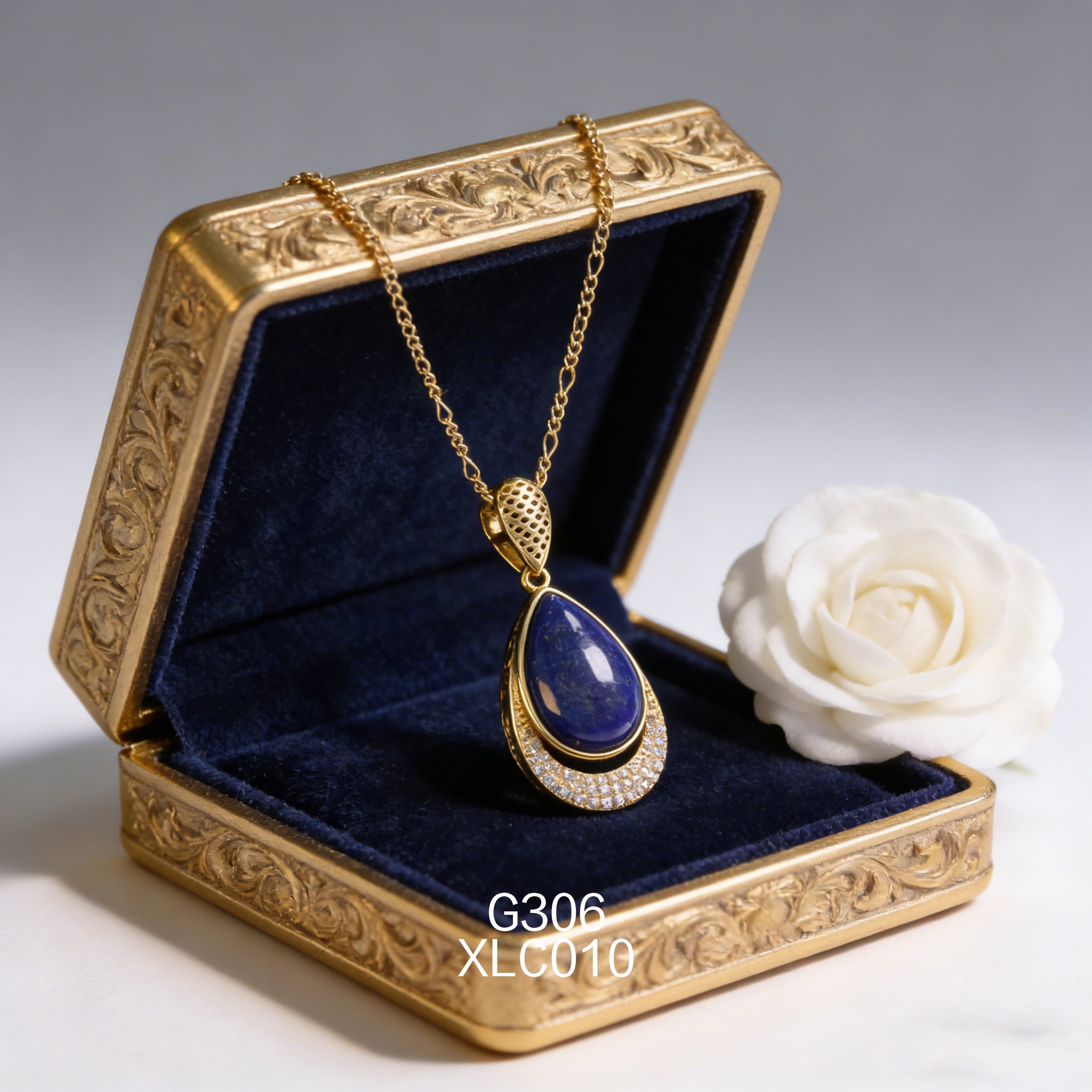 电镀黄金 11 x 16mm 梨形青金项链