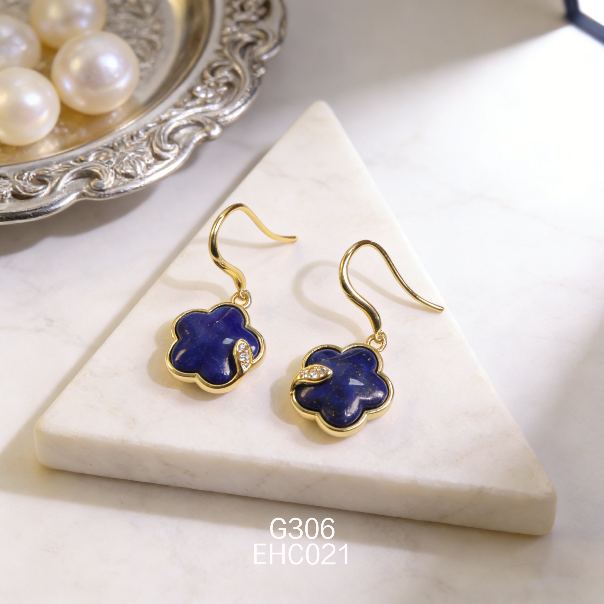 电镀黄金青金石耳环