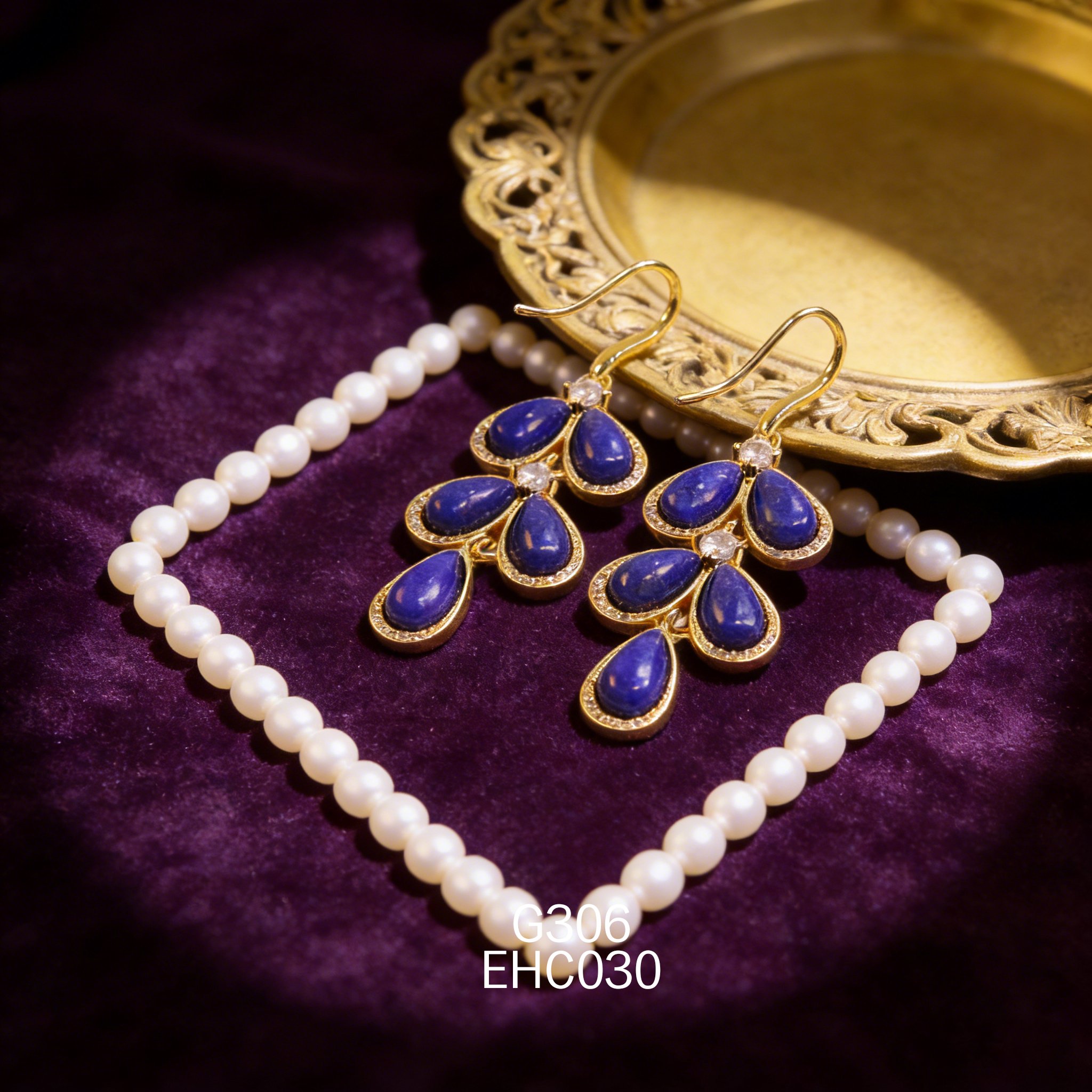 电镀黄金青金石耳环