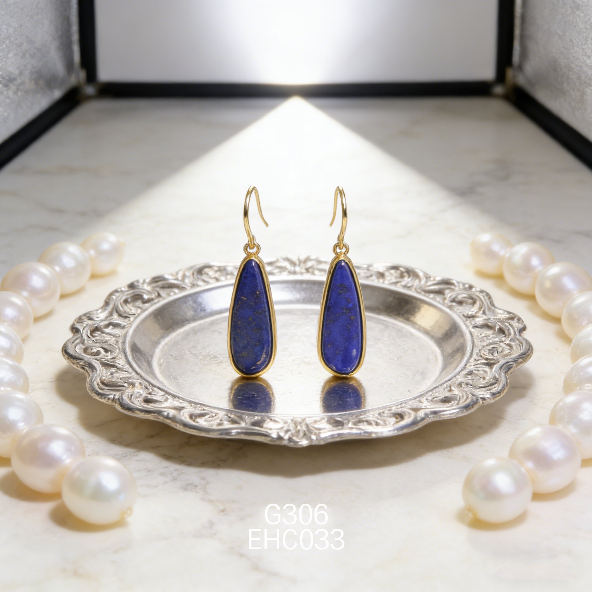 电镀黄金青金石耳环