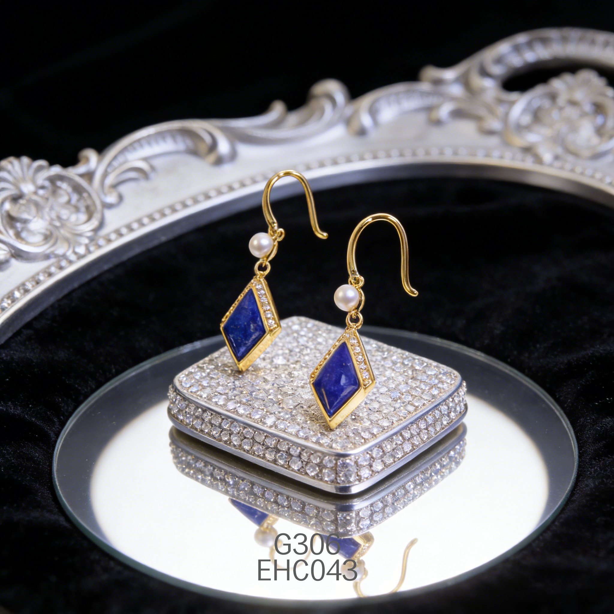 电镀黄金珍珠 + 6 x 12mm 角度青金耳环