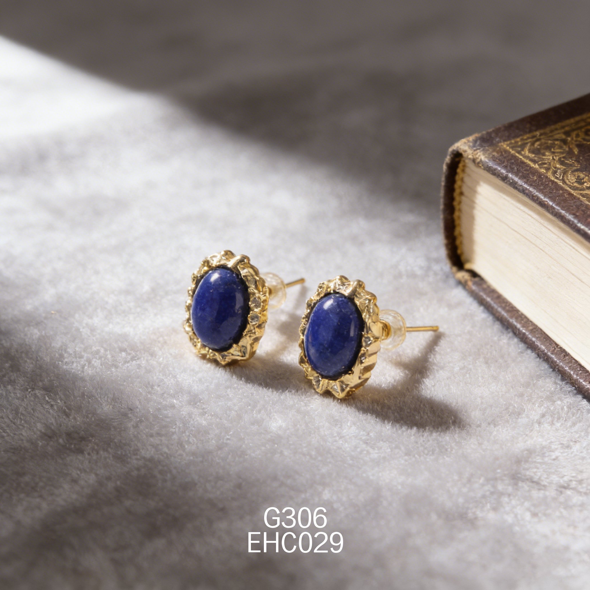 电镀黄金青金石耳环