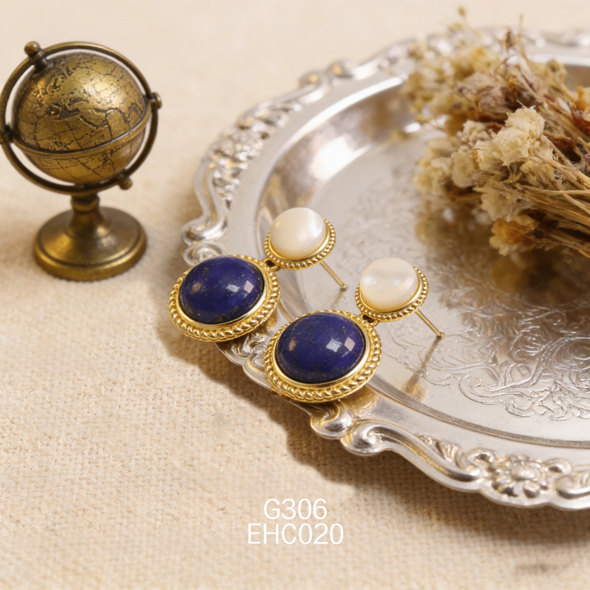 电镀黄金 7.5 白贝青金耳环