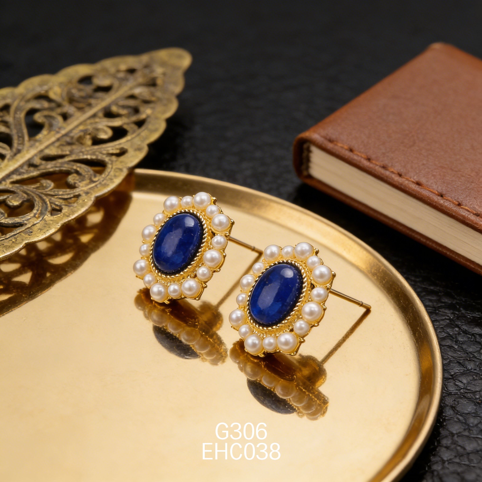 电镀黄金青金石耳环