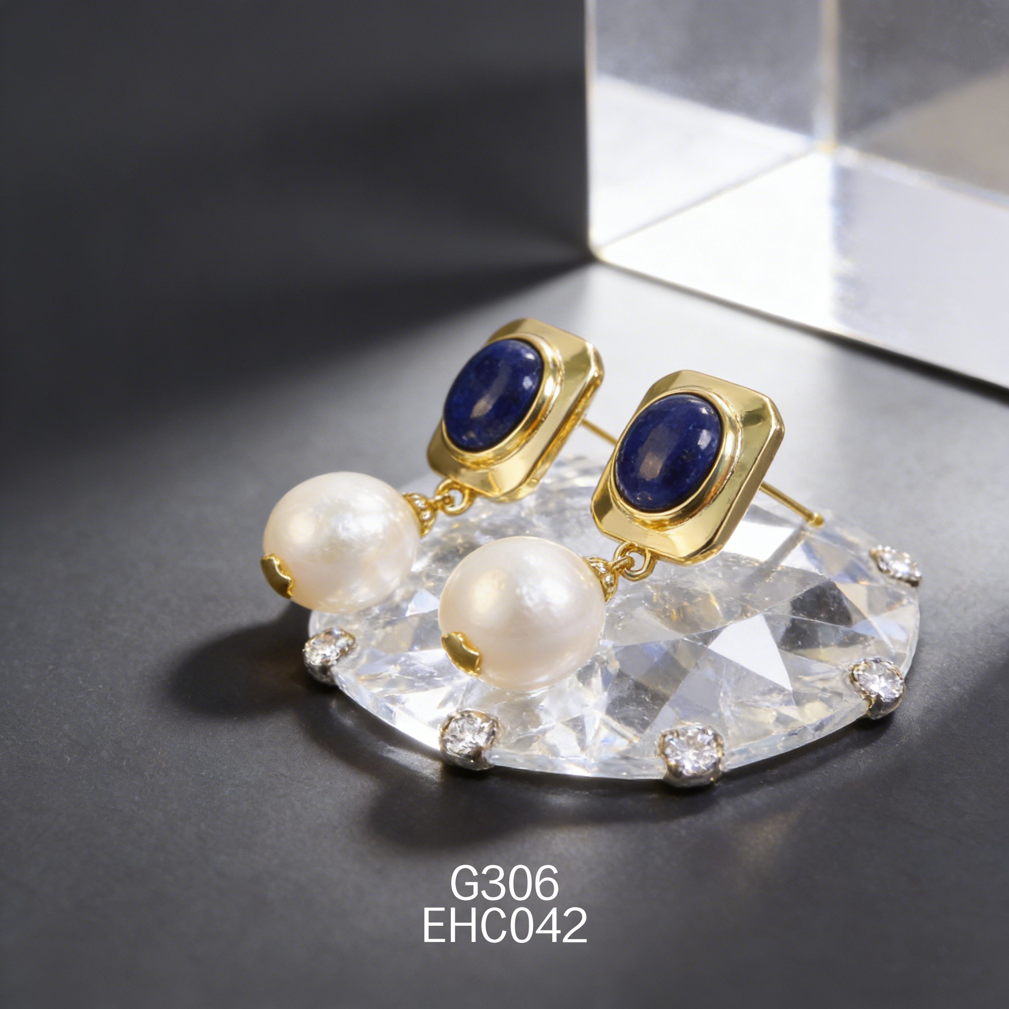 电镀黄金青金爱迪生珍珠耳环