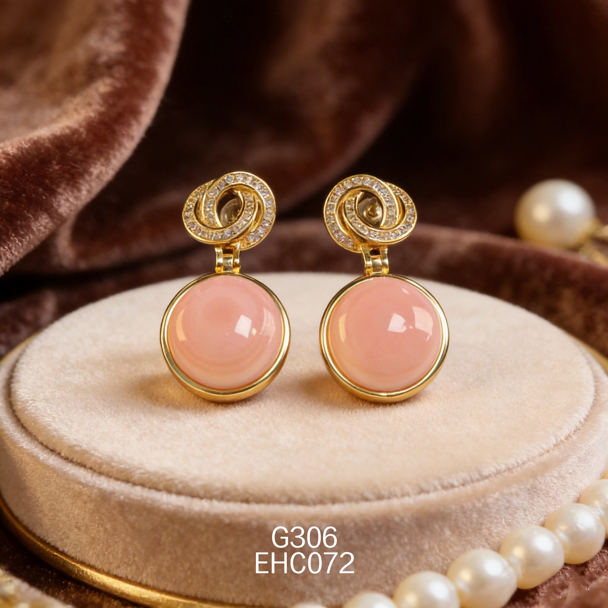 電鍍黃金螺紋鋯石 14mm 女皇貝耳環