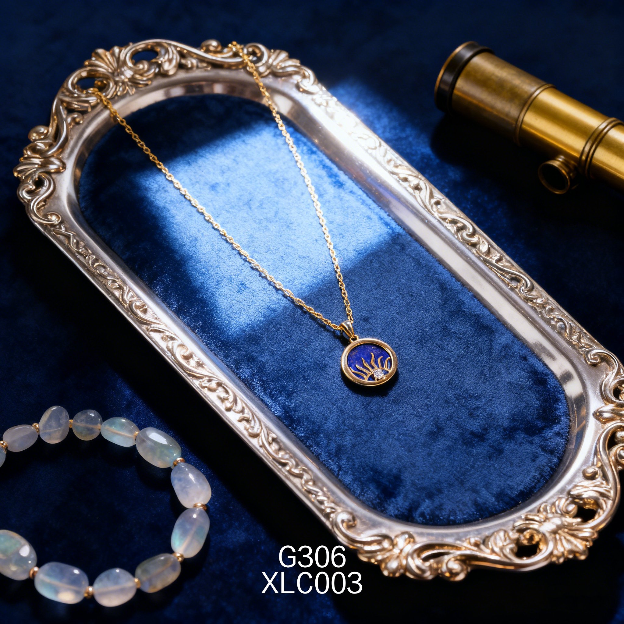 Collana placcata oro con Lapislazzuli e Malocchio/Nazardo 15mm