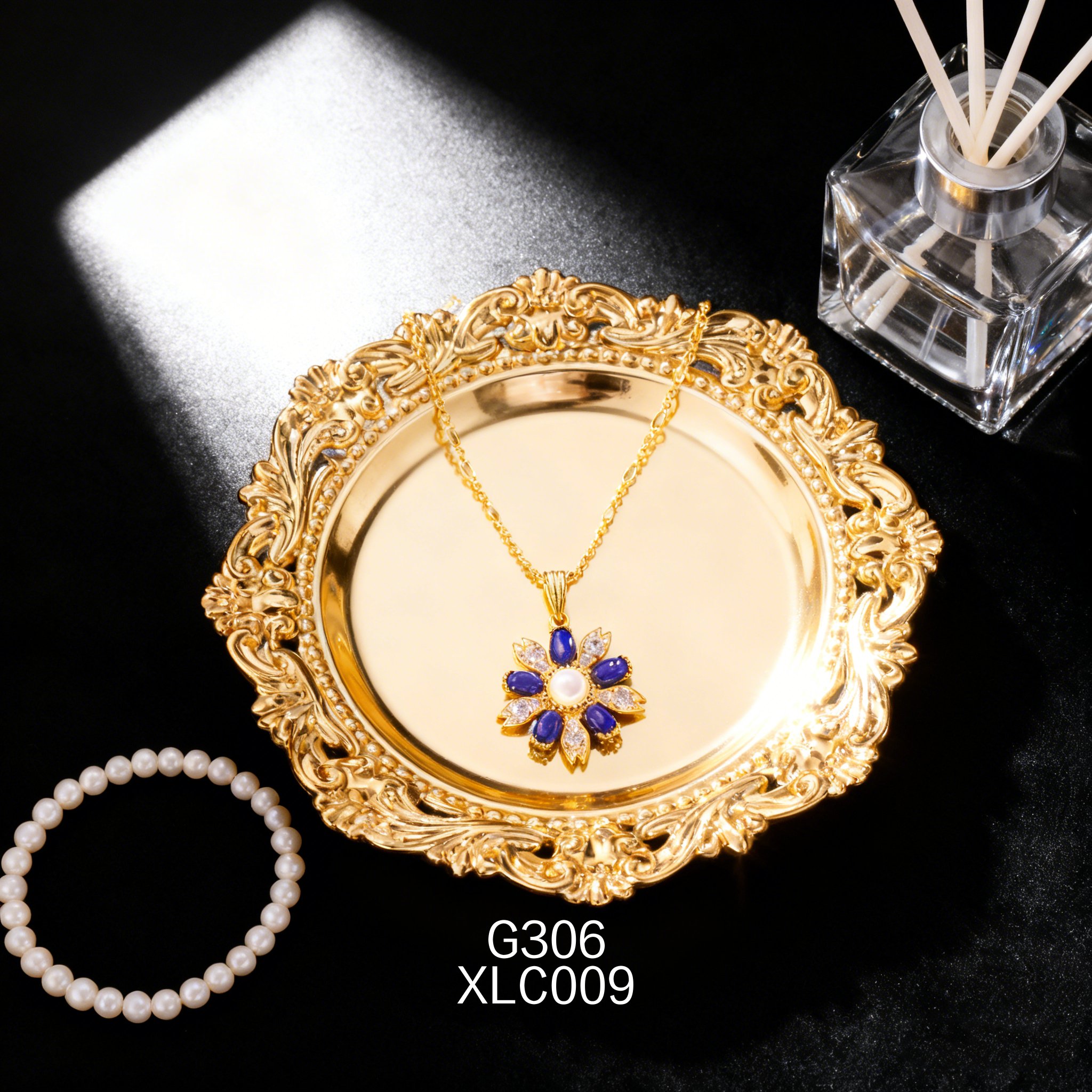 电镀黄金 4 x 6mm 青金 6mm 白贝项链