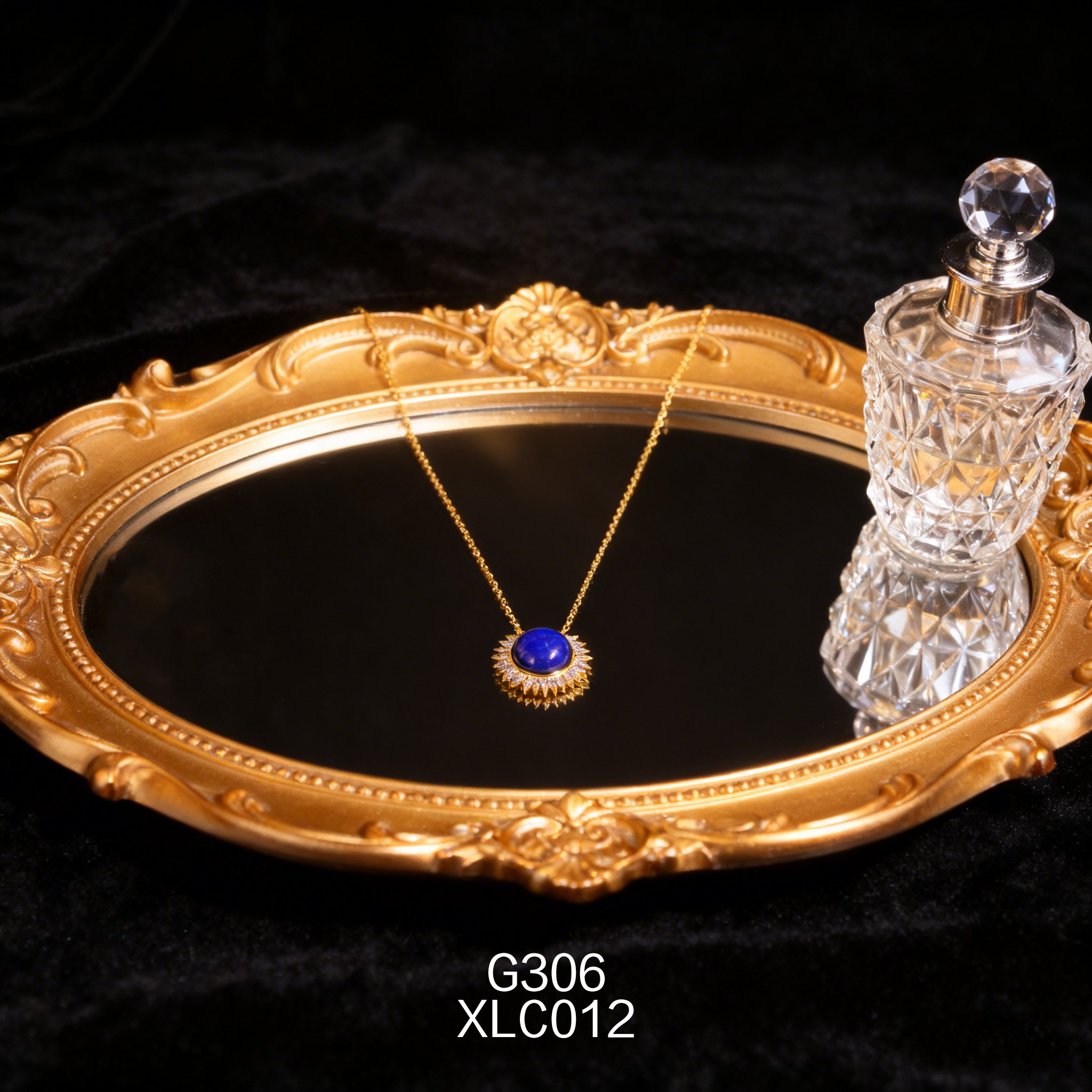 电镀黄金12.6 x 5mm 锆石青金项链