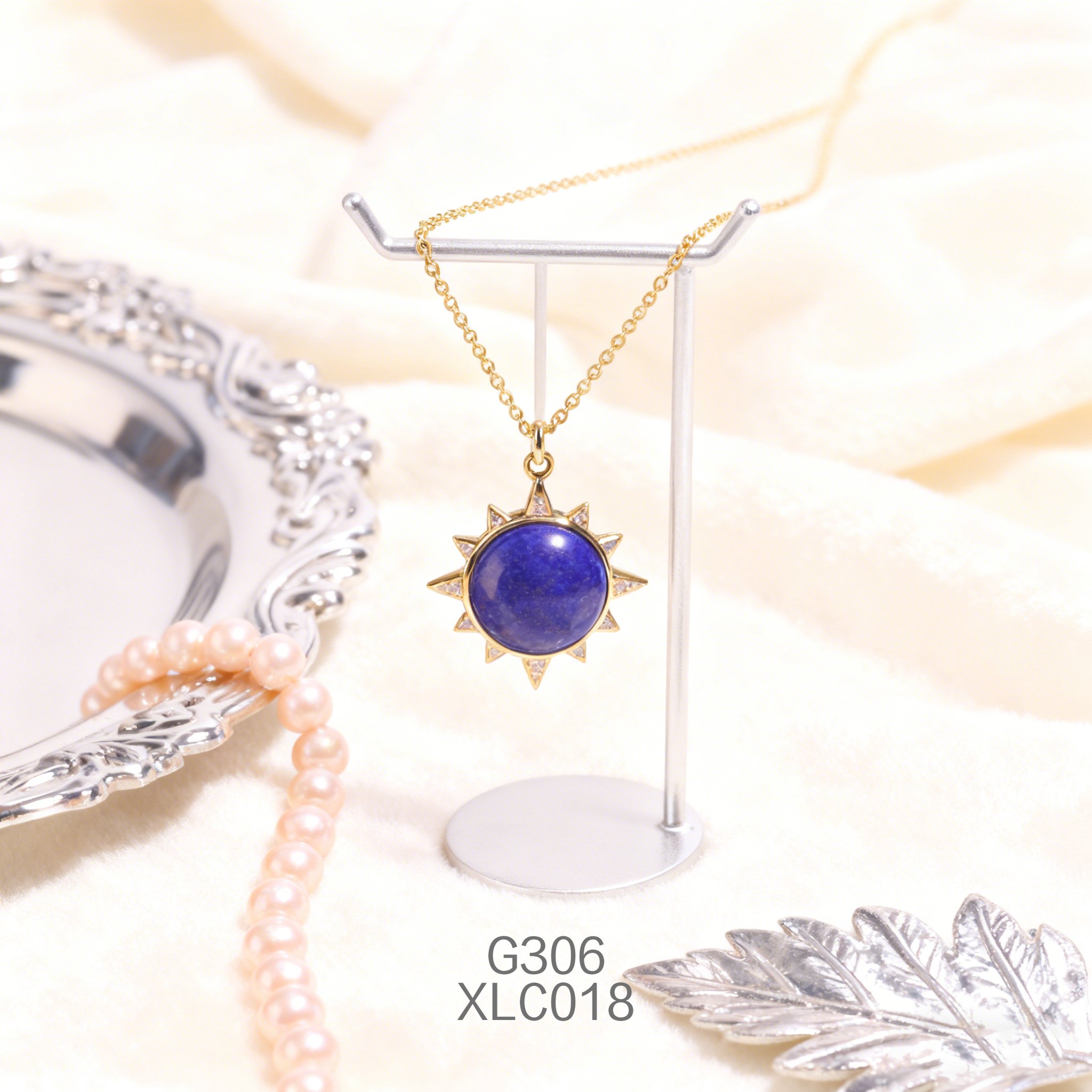 电镀黄金锆石青金石项链