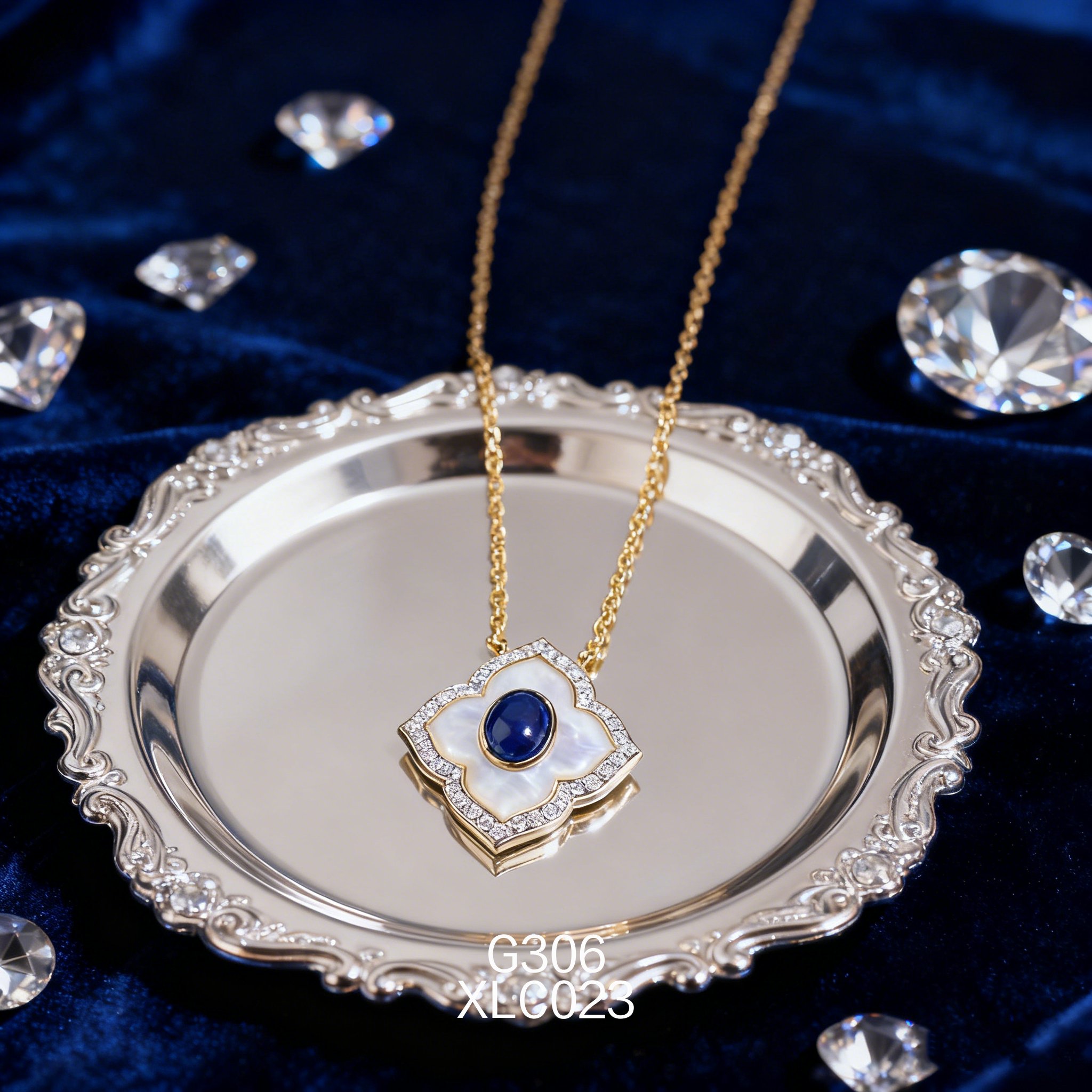 电镀黄金白贝幸运四叶草青金项链