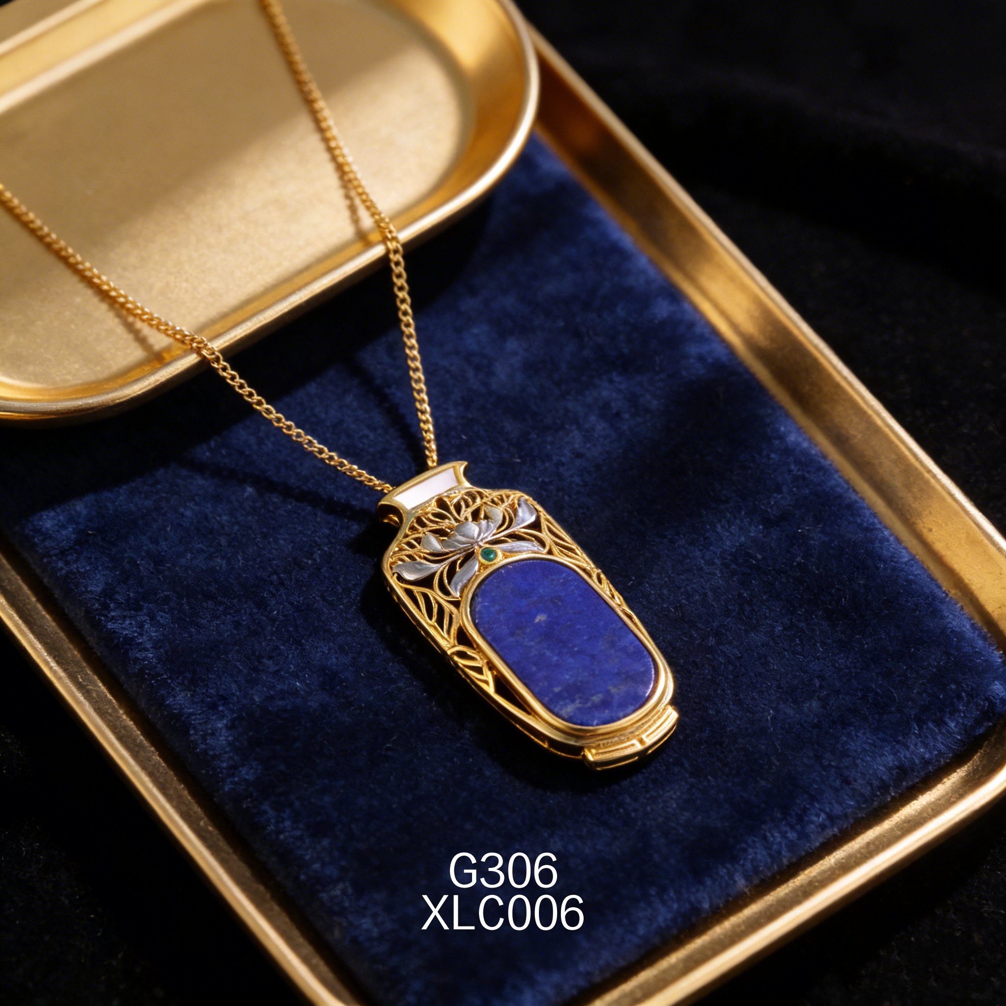 电镀黄金白贝青金花瓶锆石项链