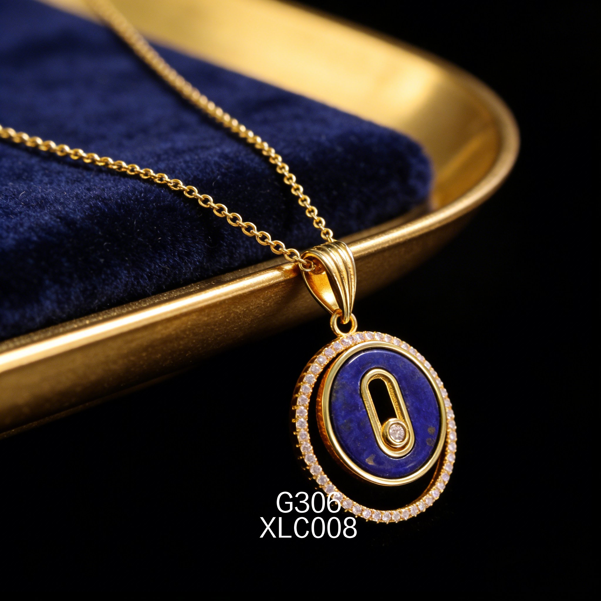 电镀黄金双圆锆石 12.8mm 青金项链