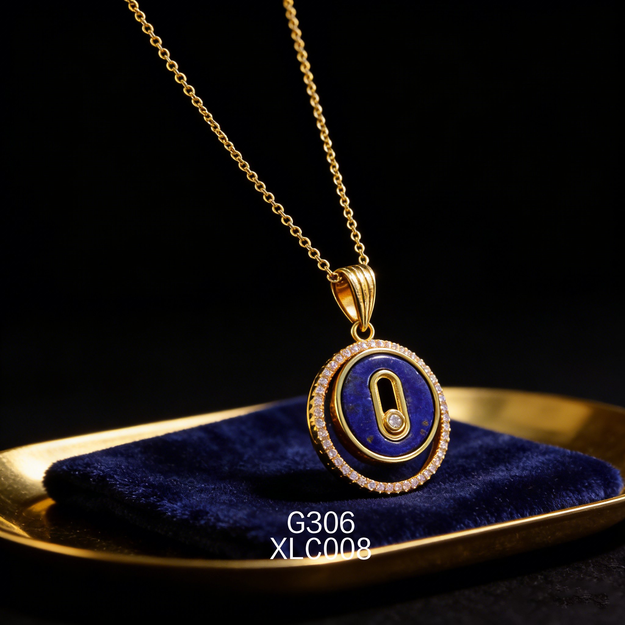 电镀黄金双圆锆石 12.8mm 青金项链