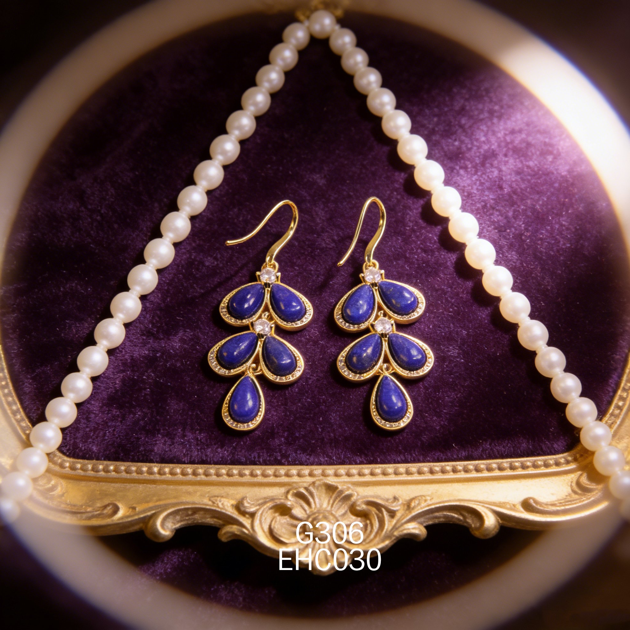 电镀黄金青金石耳环