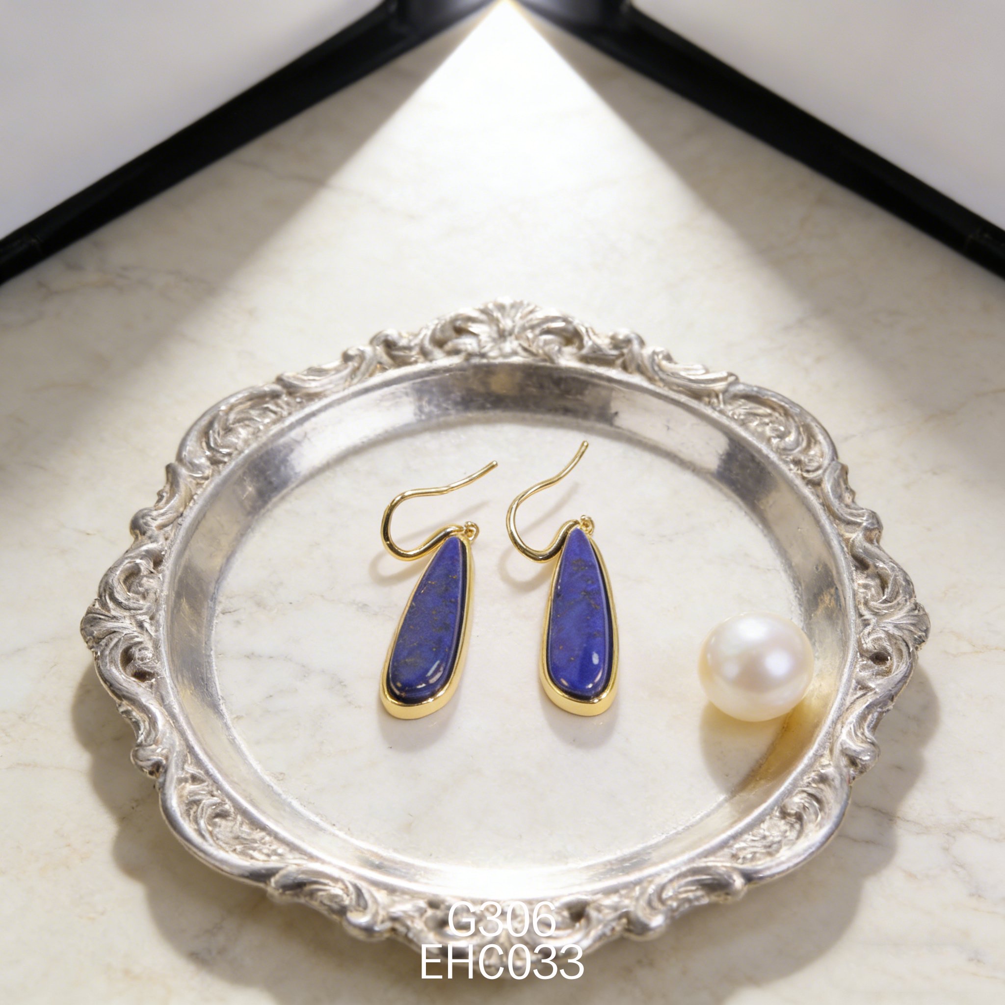 电镀黄金青金石耳环