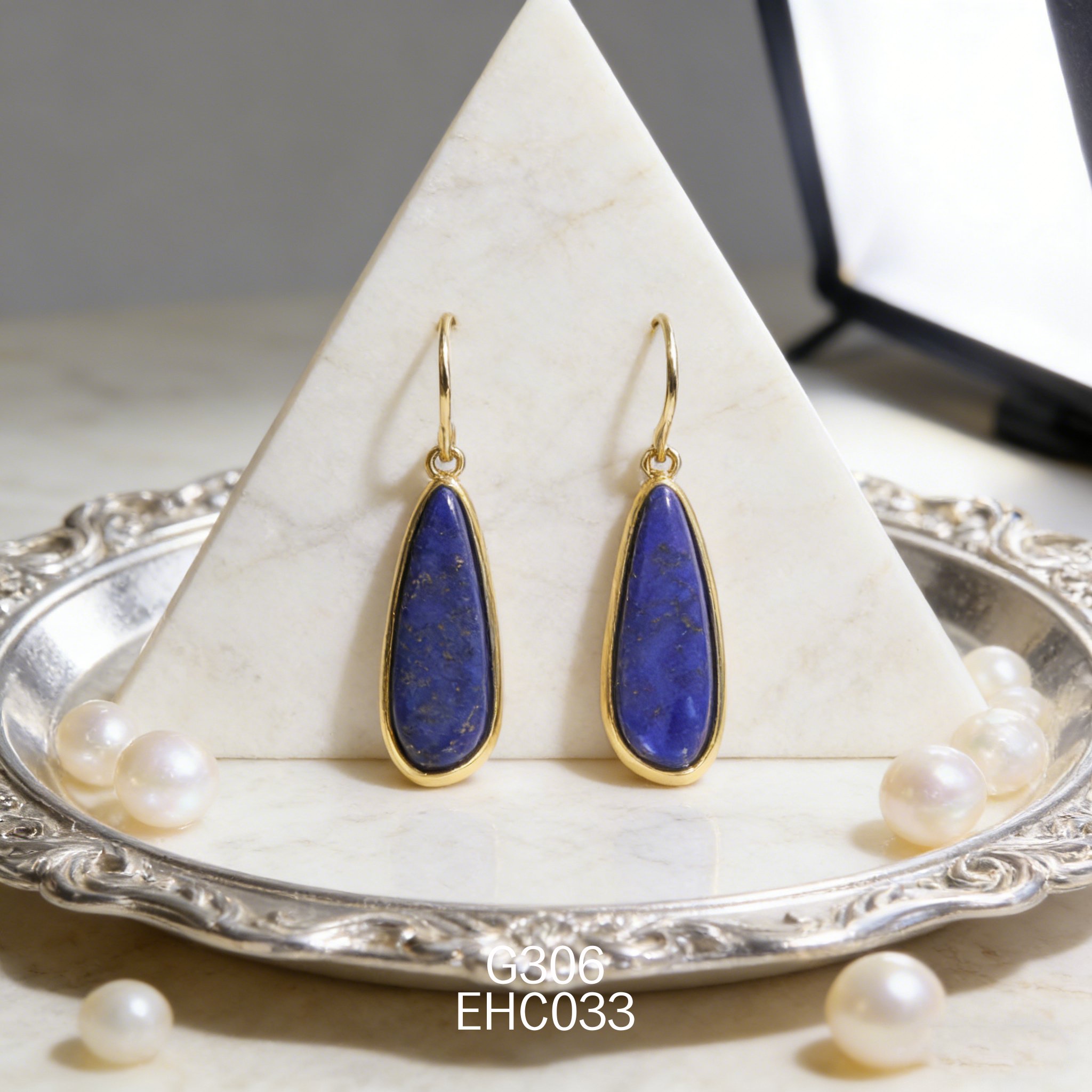 电镀黄金青金石耳环