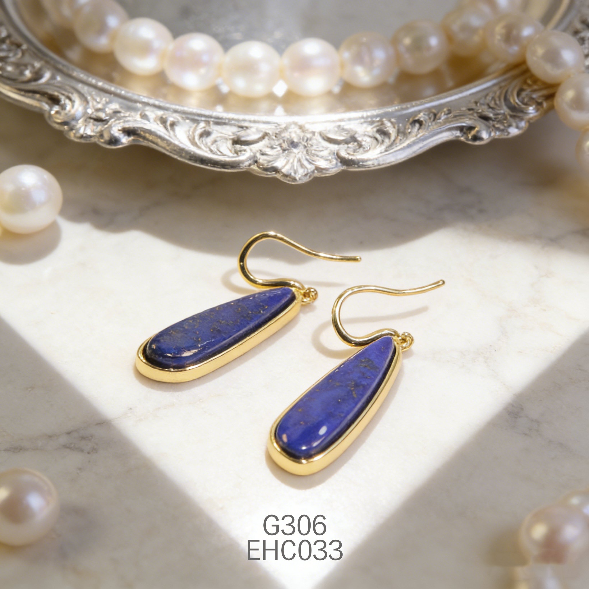 电镀黄金青金石耳环