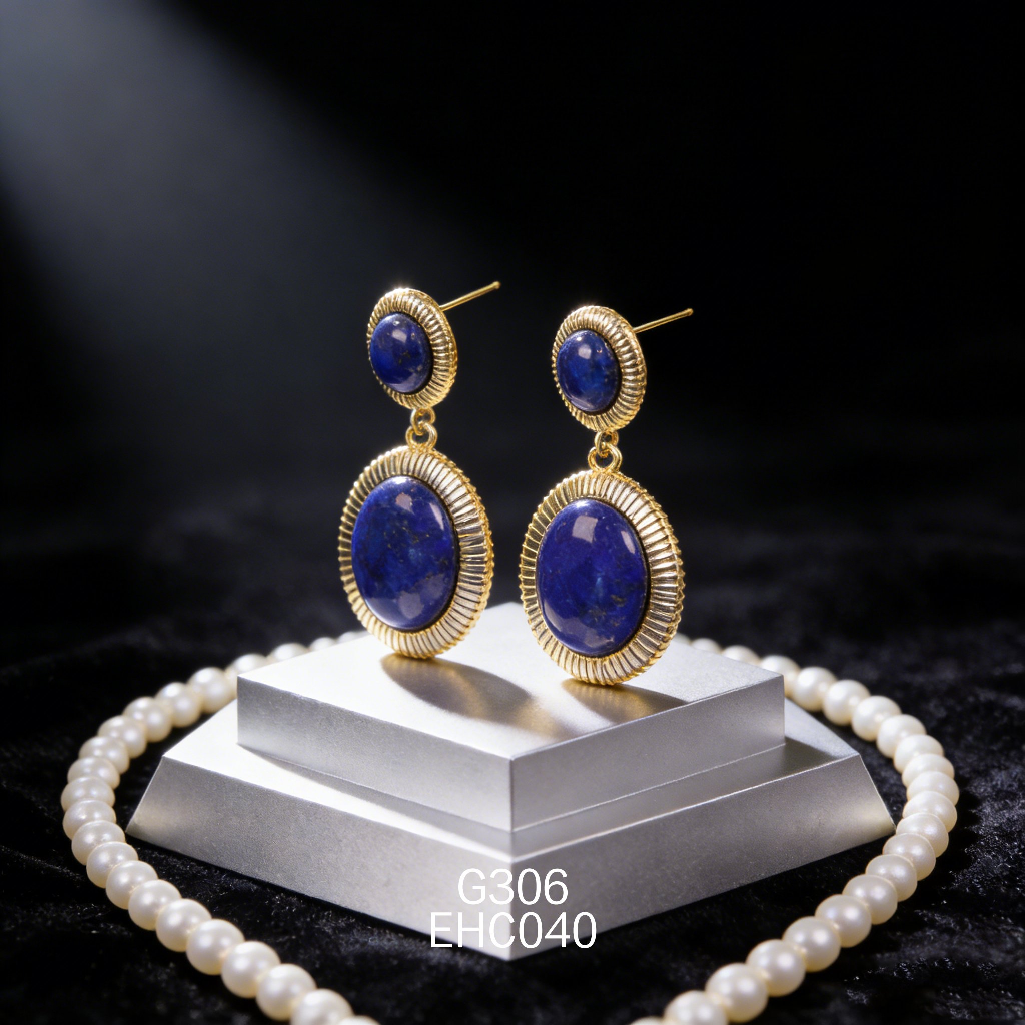 电镀黄金青金石耳环