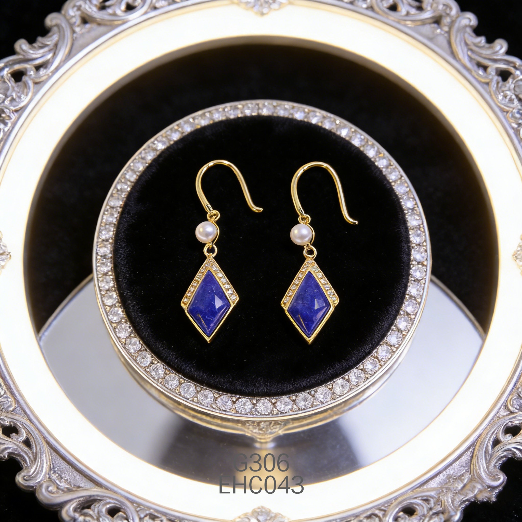 电镀黄金珍珠 + 6 x 12mm 角度青金耳环