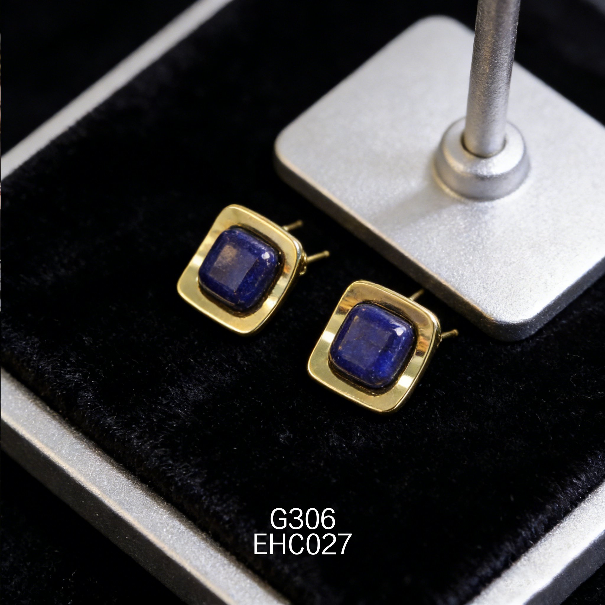 电镀黄金 10mm 纽扣青金耳环