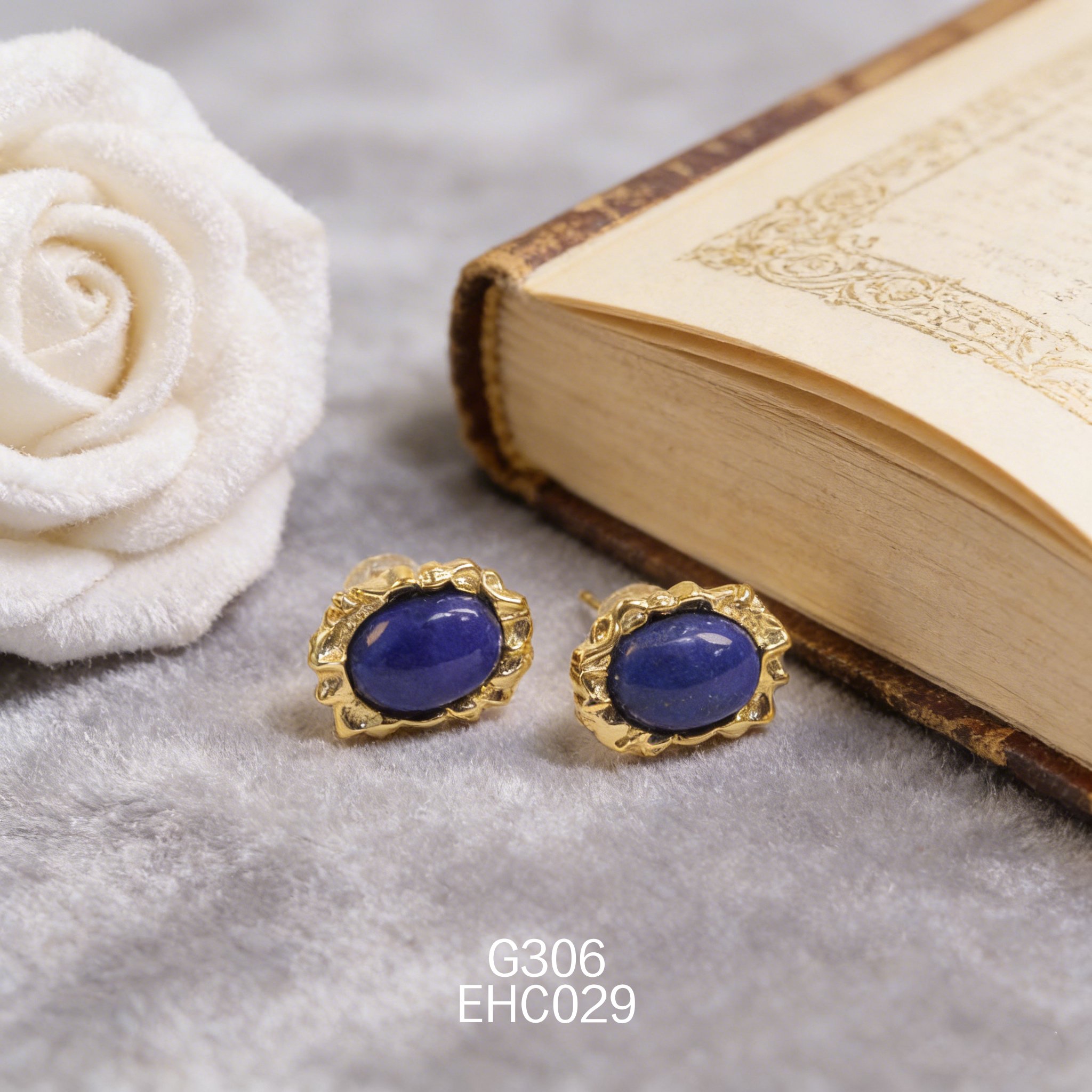 电镀黄金青金石耳环