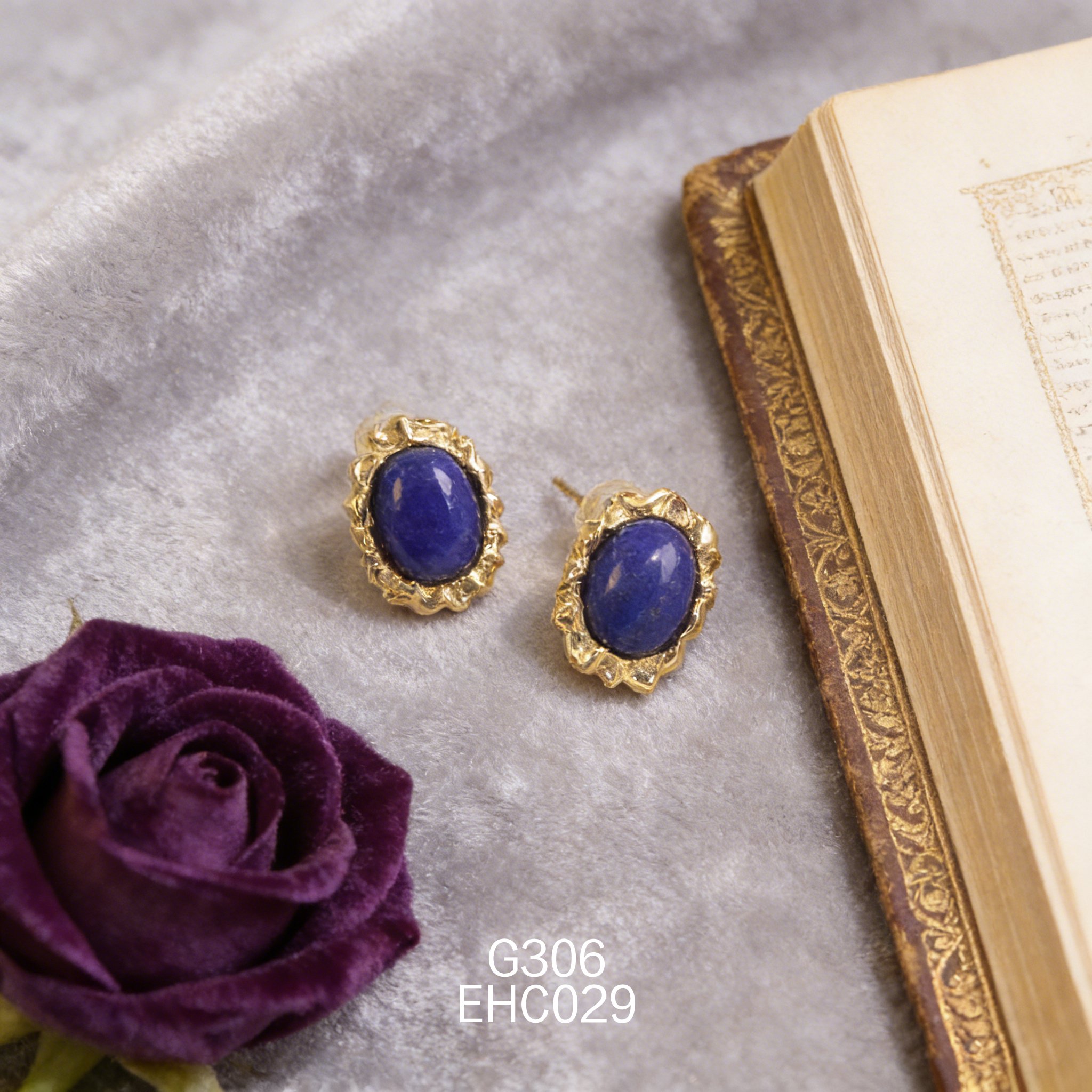 电镀黄金青金石耳环