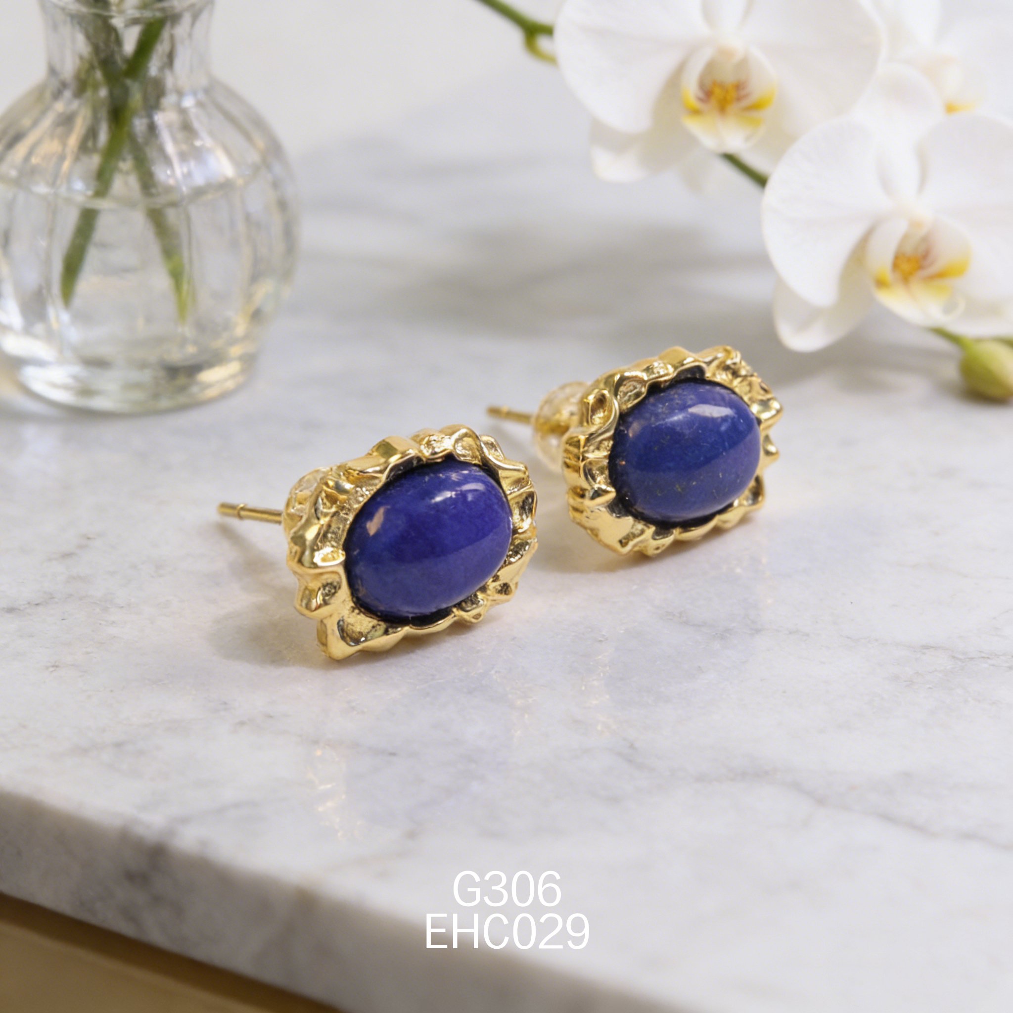 电镀黄金青金石耳环