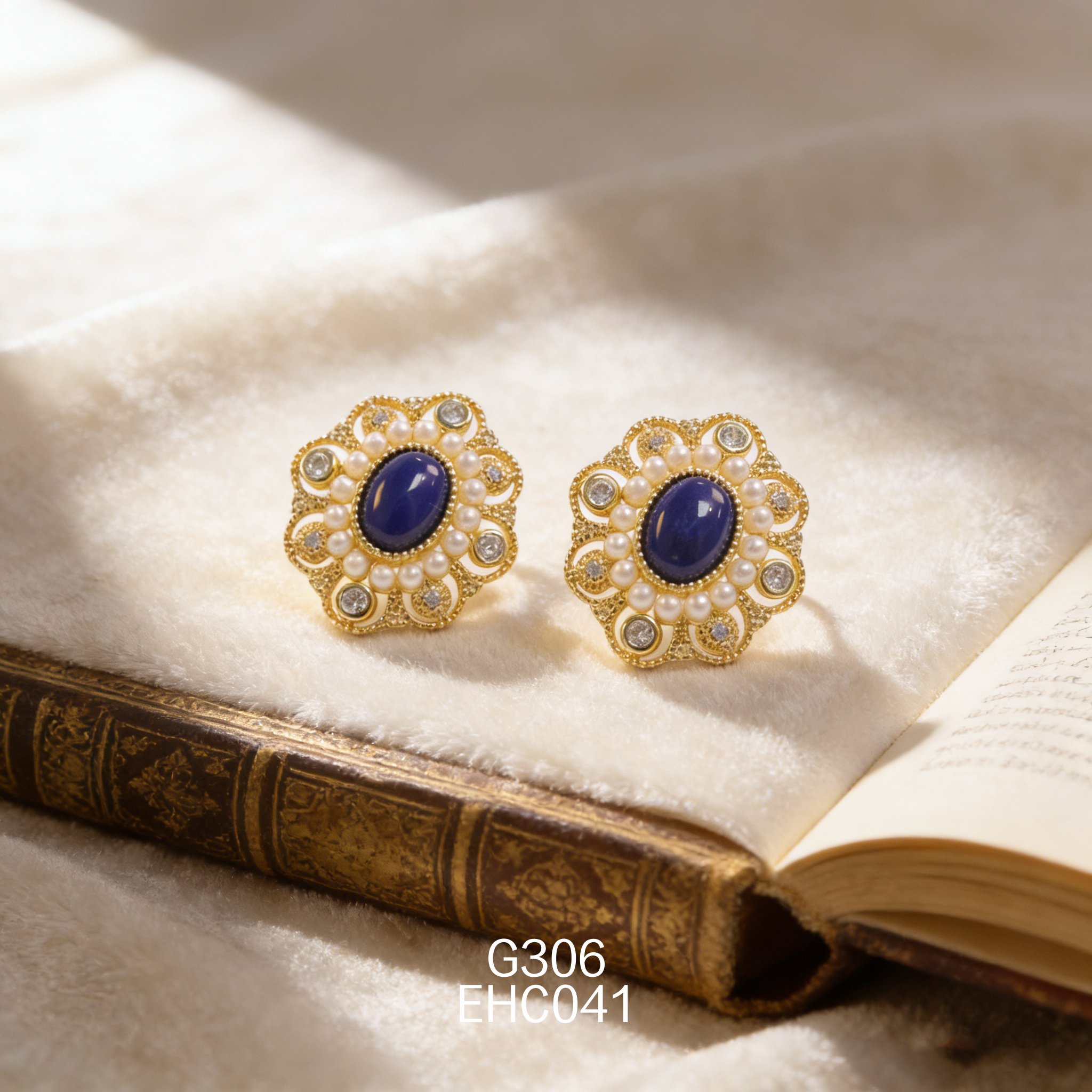 电镀黄金 6 x 8mm 青金耳环