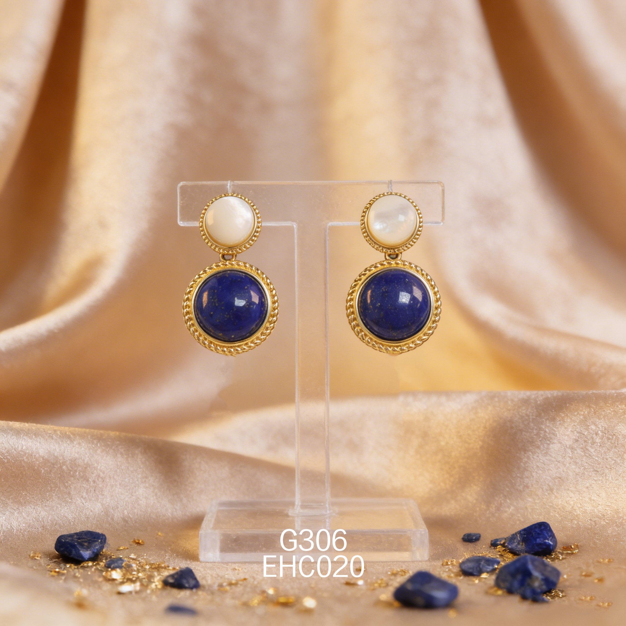 电镀黄金 7.5 白贝 12ｘ5mm 青金耳环