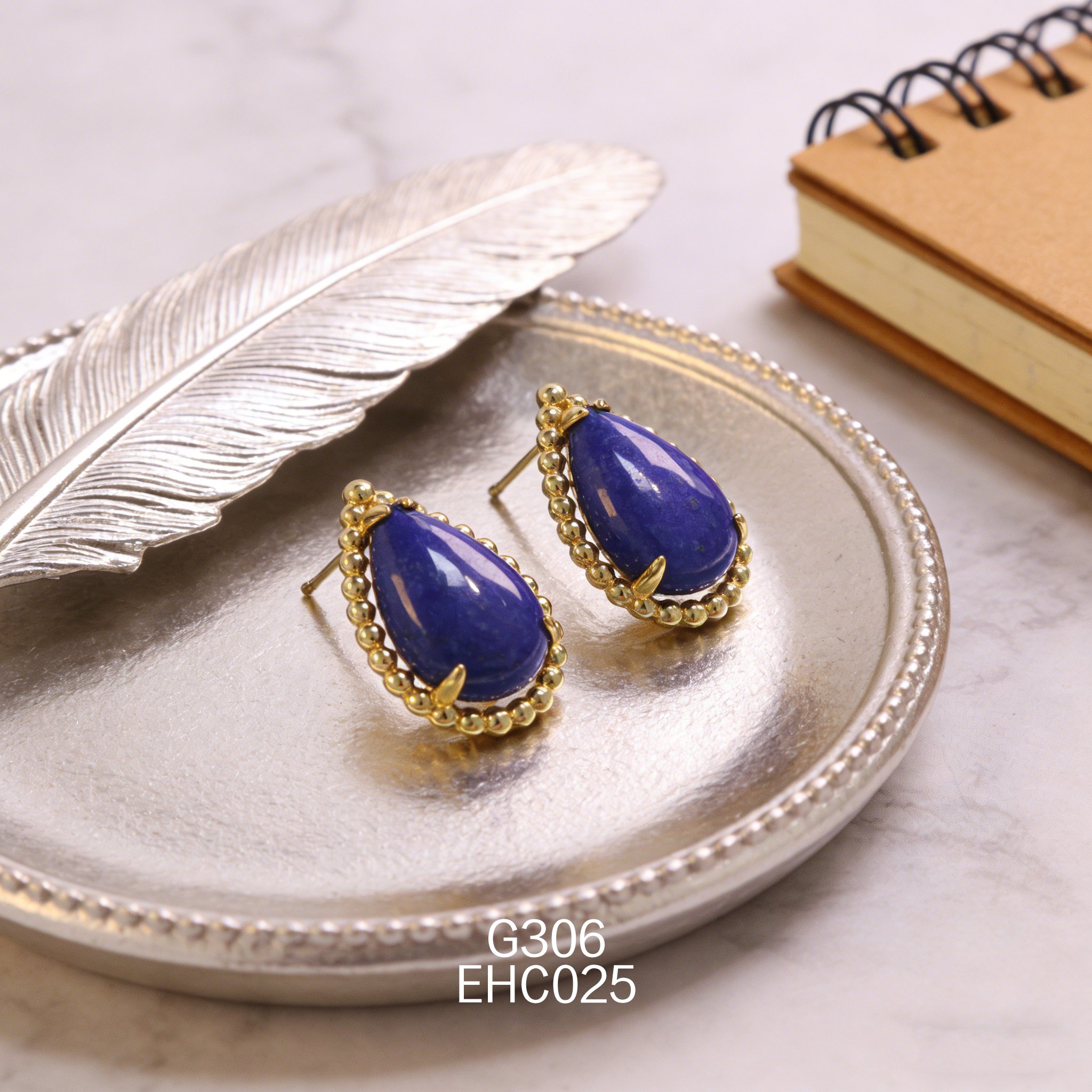 电镀黄金青金石耳环