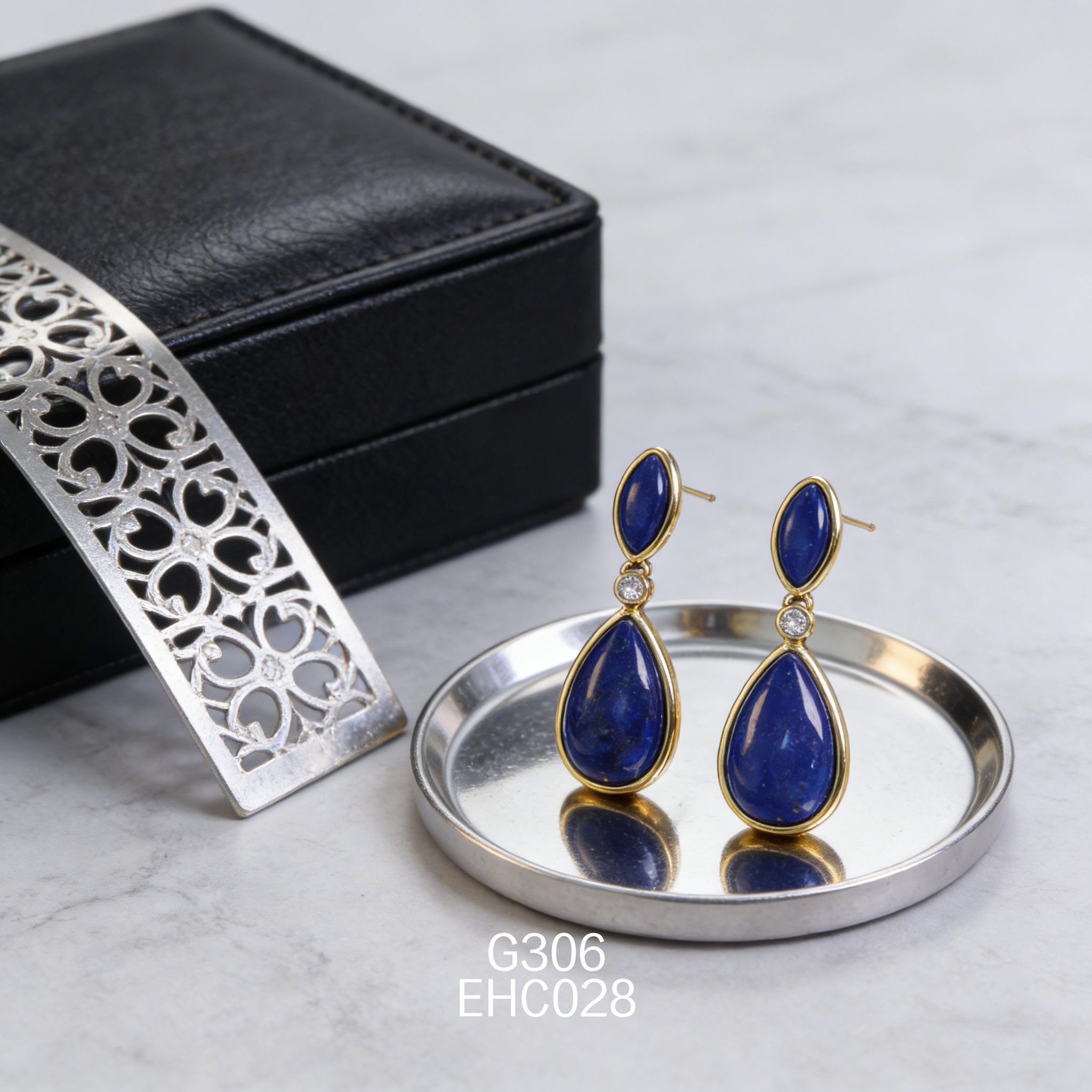 电镀黄金青金石耳环