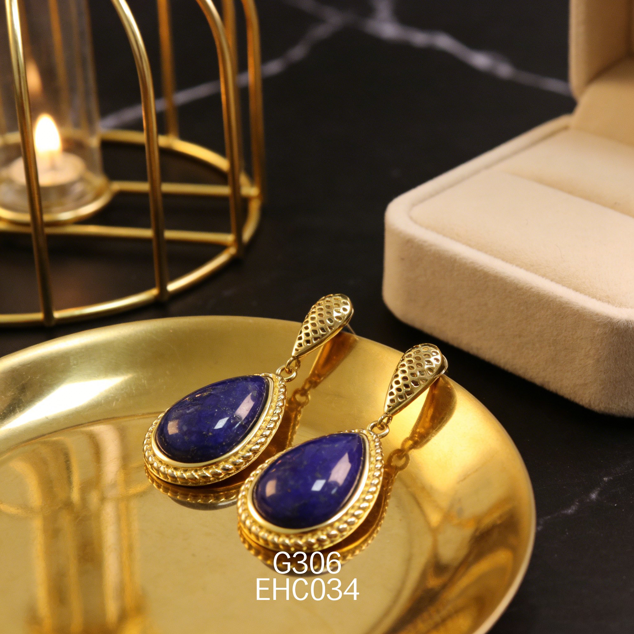 电镀黄金梨形青金耳环