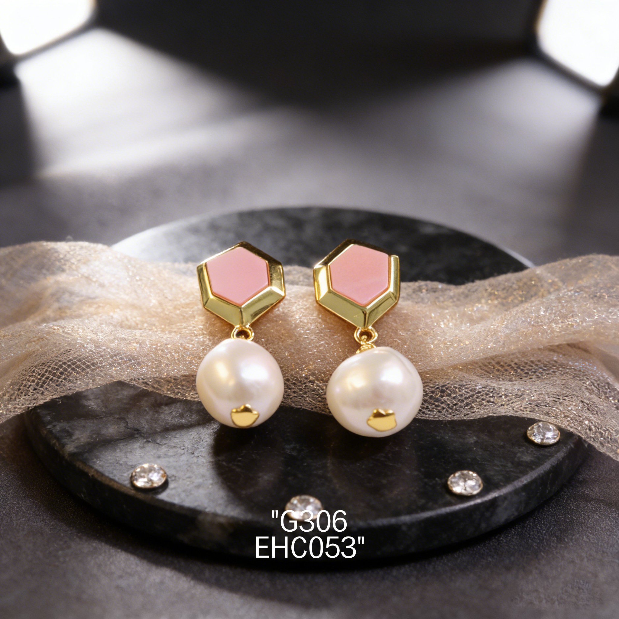 电镀黄金女皇贝爱迪生珍珠耳环