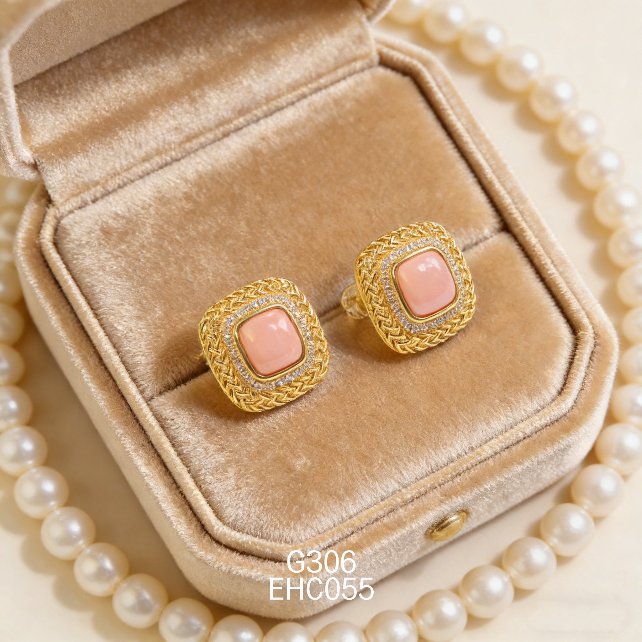 Gold-plated Square Zirconia Mesh Abalone Earrings